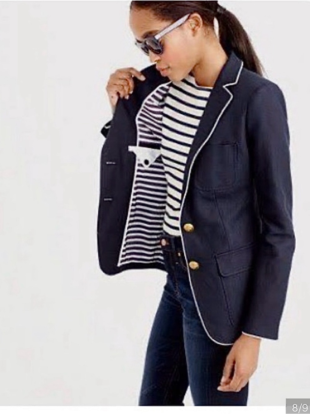 J. Crew Black Blazer with White Piping and Striped Cuffs